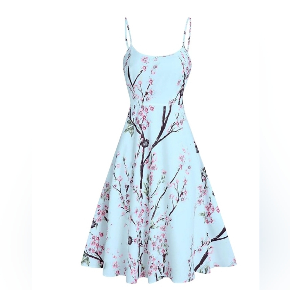 Dressfo Plus Size Floral Print Spaghetti Strap Dress